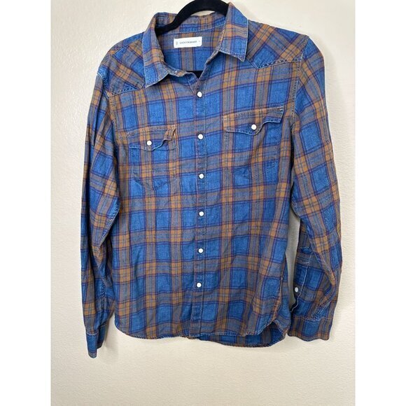 Lucky‎ Brand Mens Blue Flannel Small long sleeve collared pearl button up cuffed - Picture 2 of 8